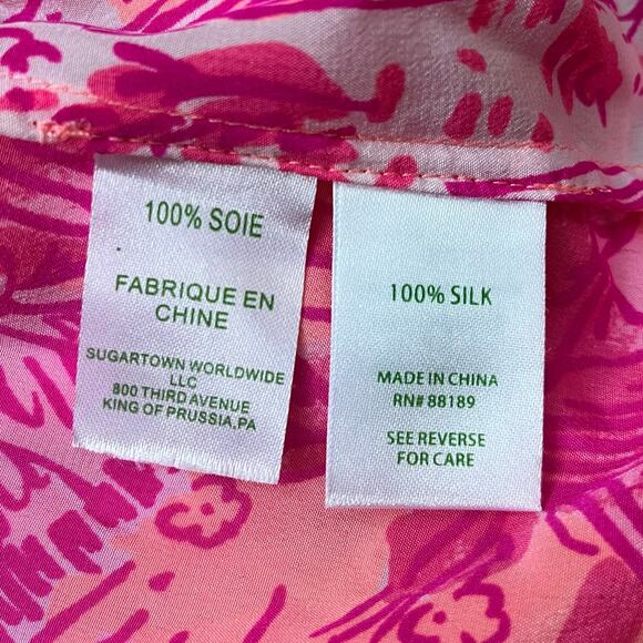 Lilly Pulitzer Dusk Racerback Cami Tank Cheek Melon Rule Breakers 100% Silk XS - Picture 3 of 6